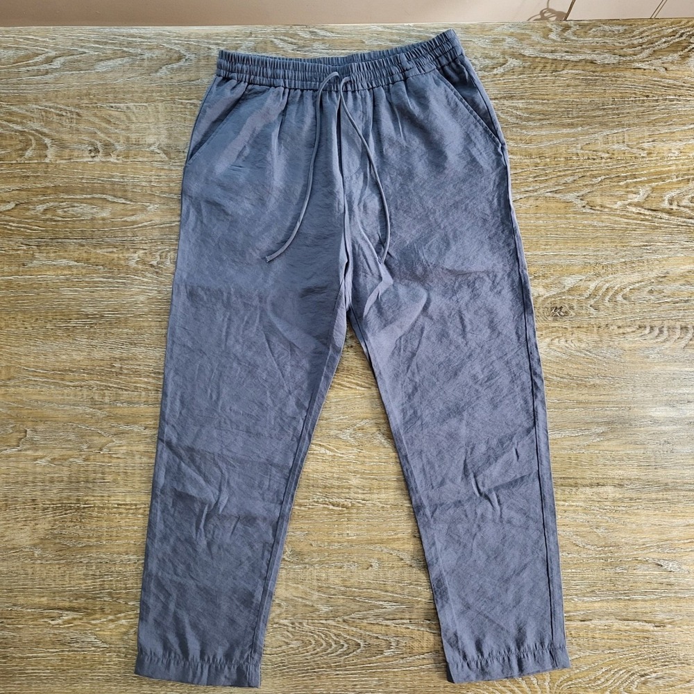 Zara Modal Blend Drawstring Jogger Pants Blue Grey Relaxed Tapered Small
